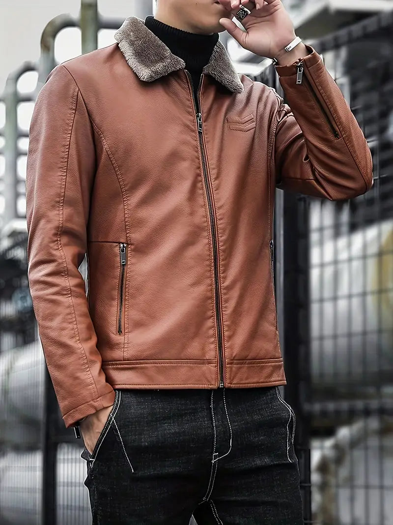 Herren™ Lederjacke mit Fellkragen