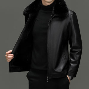 Herren™ Lederjacke mit Pelzkragen